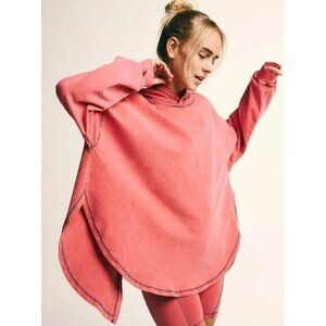 NEW FREE PEOPLE MOVEMENT OVERSIZED PINK HOODIE SPLIT BACK TOP SZ S